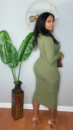 Cozy fitted MIDI Dress -Olive